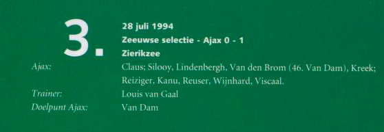 Een van de wedstrijden waarin Van Dam voor Ajax 1 speelde en de enige treffer op zijn rekening nam.